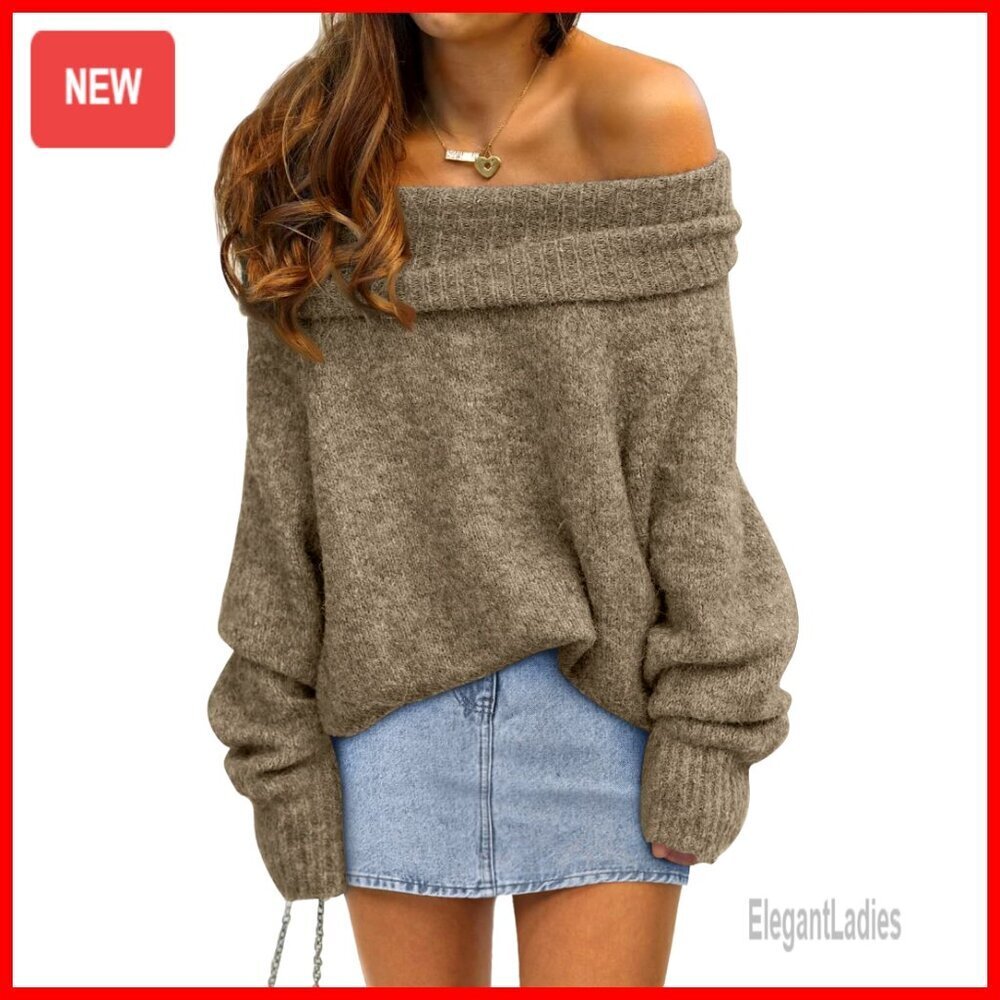 Oversized Off Shoulder Sweater Top Ultra Soft Stay Put Neckline Casual